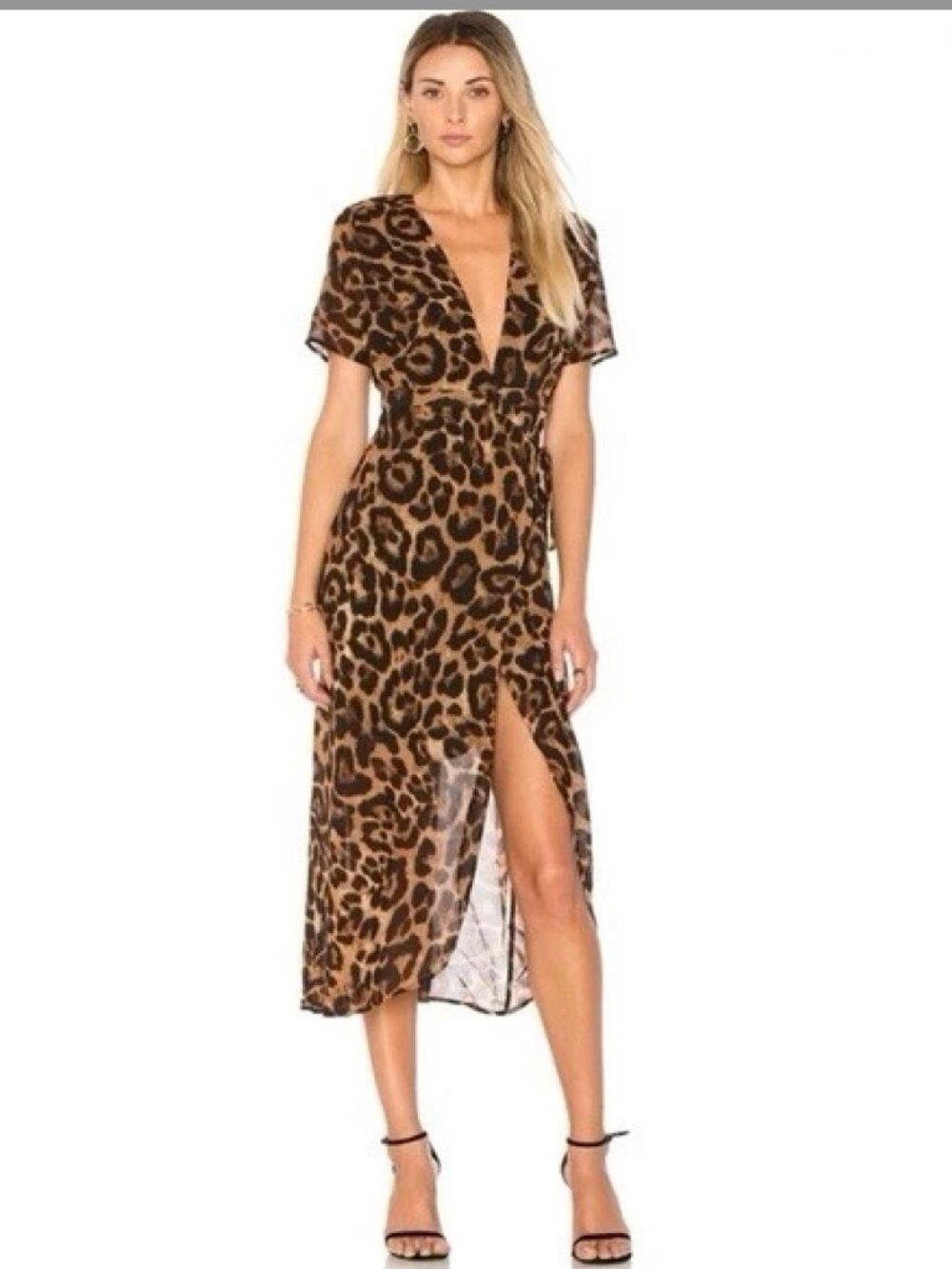 Bardot Lucianna Leopard Print Midi Wrap Dress - Size 8/M, Brown and Black